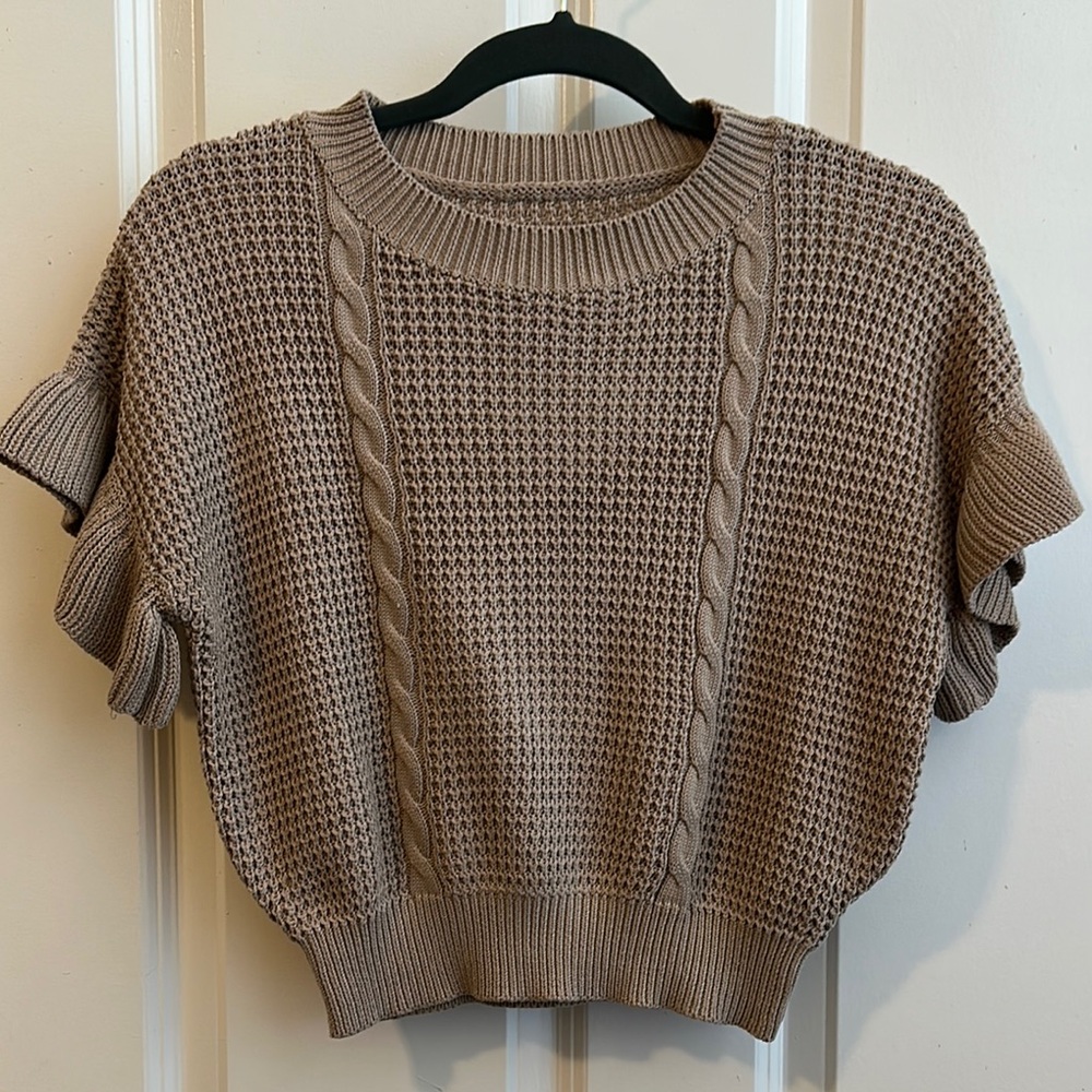 Tan Short Sleeve Knit Sweater